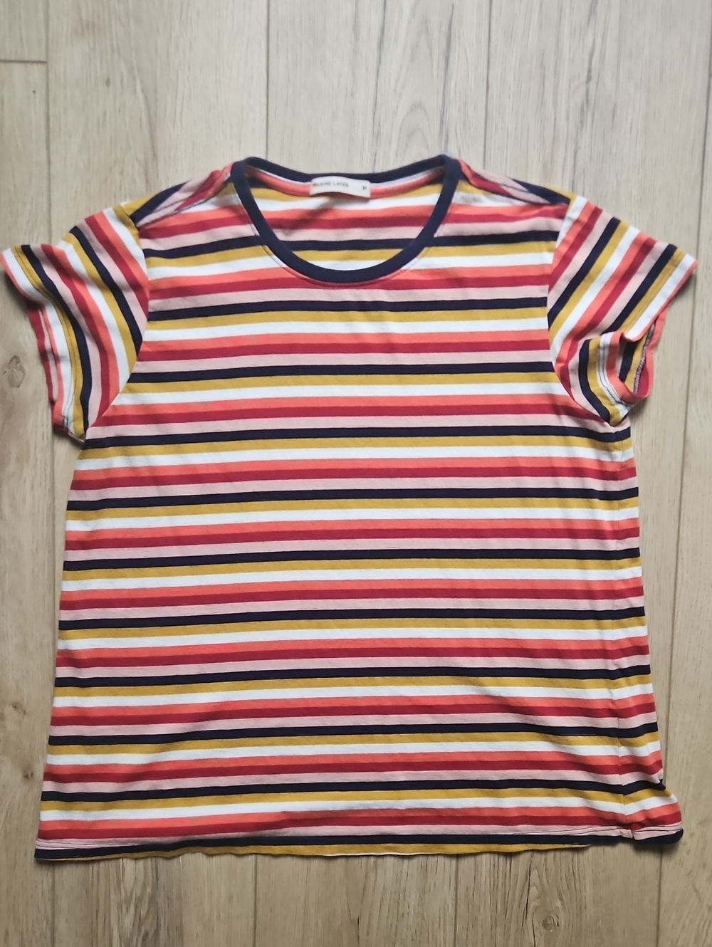Striped Supima Cotton Modal Blend Short-Sleeve Tee in Coral Yellow Navy Casual